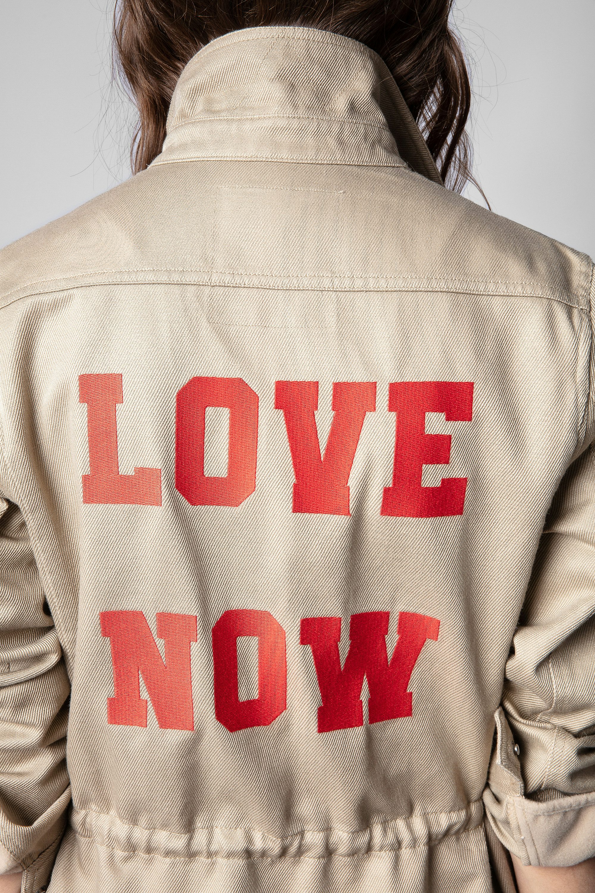 Camicia Tackl Mili - Camicia in cotone e lino beige LOVE NOW sul retro donna